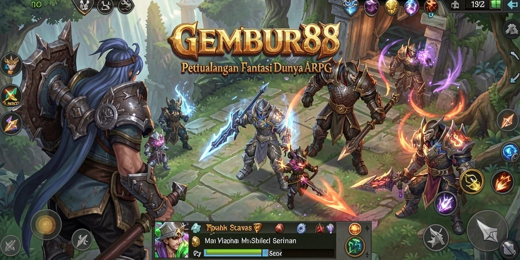 Screenshot gameplay ARPG GEMBUR88 yang menampilkan pertarungan epik.