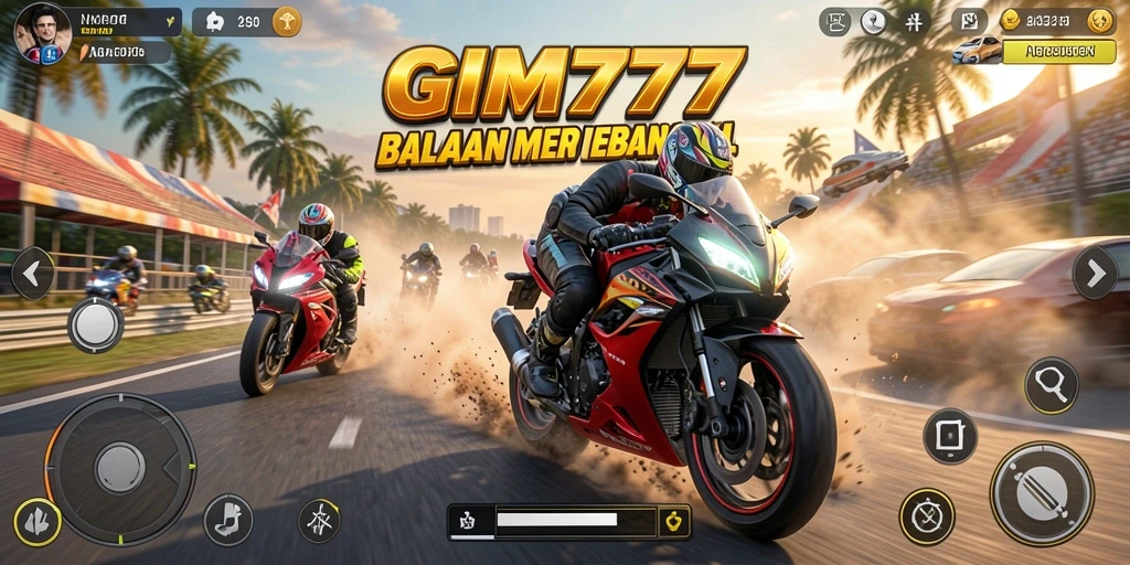Screenshot gameplay GIM777 menampilkan motor balap dalam aksi.