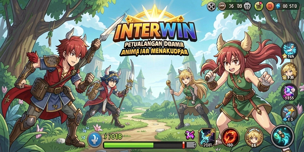 Tampilan gameplay INTERWIN yang penuh aksi dan karakter anime yang hidup.