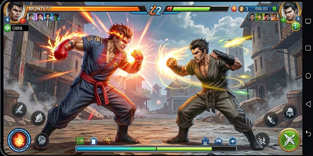 Screenshot menampilkan aksi intens dalam pertandingan Fighting di MONTE77.