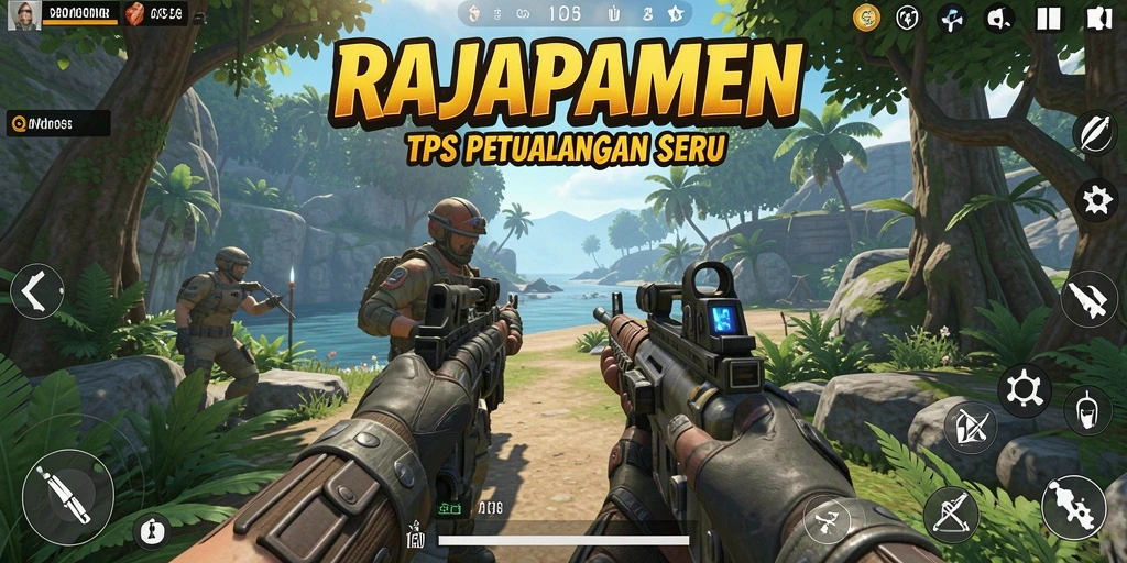 Tampilan gameplay seru dalam RAJAPAMEN yang penuh aksi TPS.