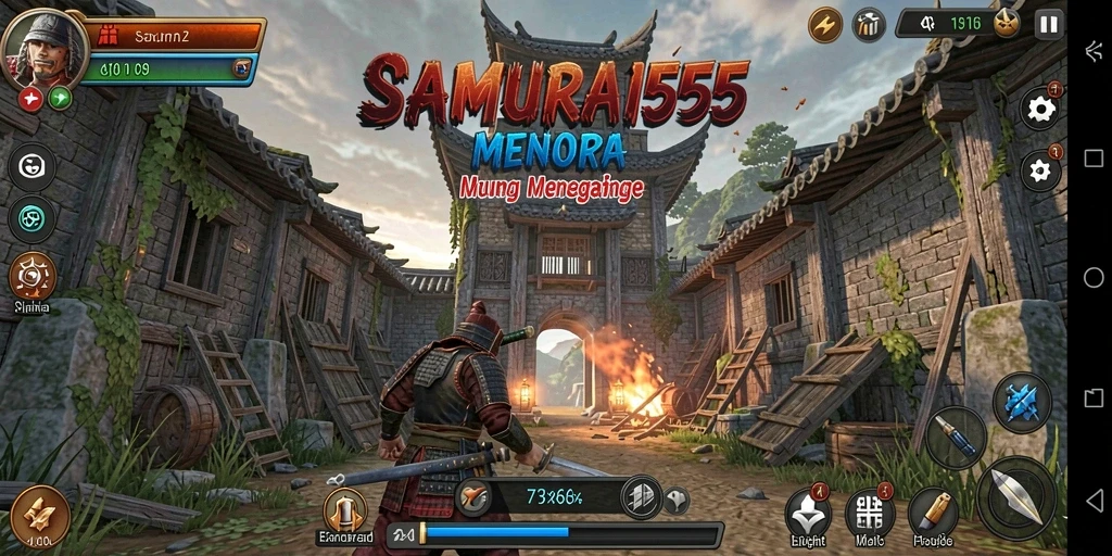 Screenshot SAMURAI555 menampilkan aksi gameplay Tower Defense yang mendebarkan.