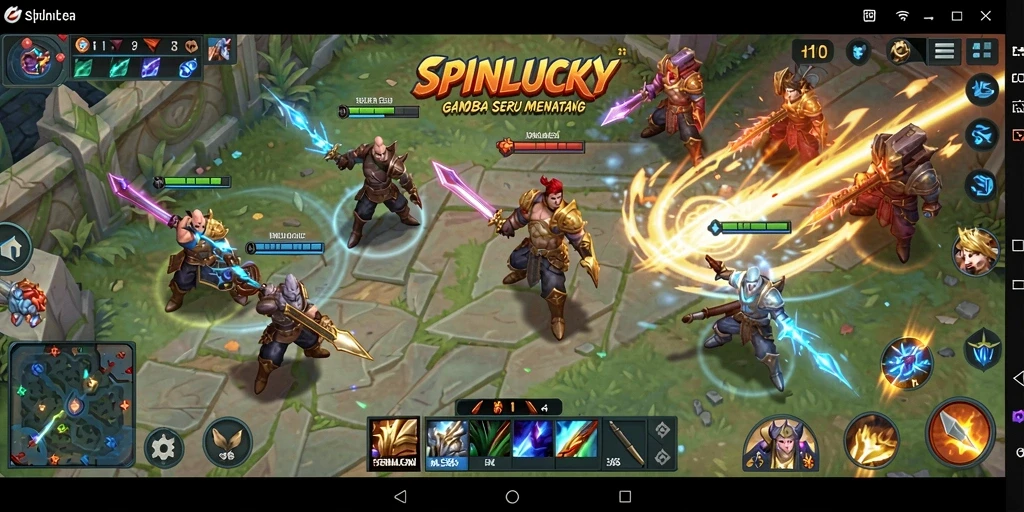 Screenshot menunjukkan aksi pertempuran seru dalam SPINLUCKY.